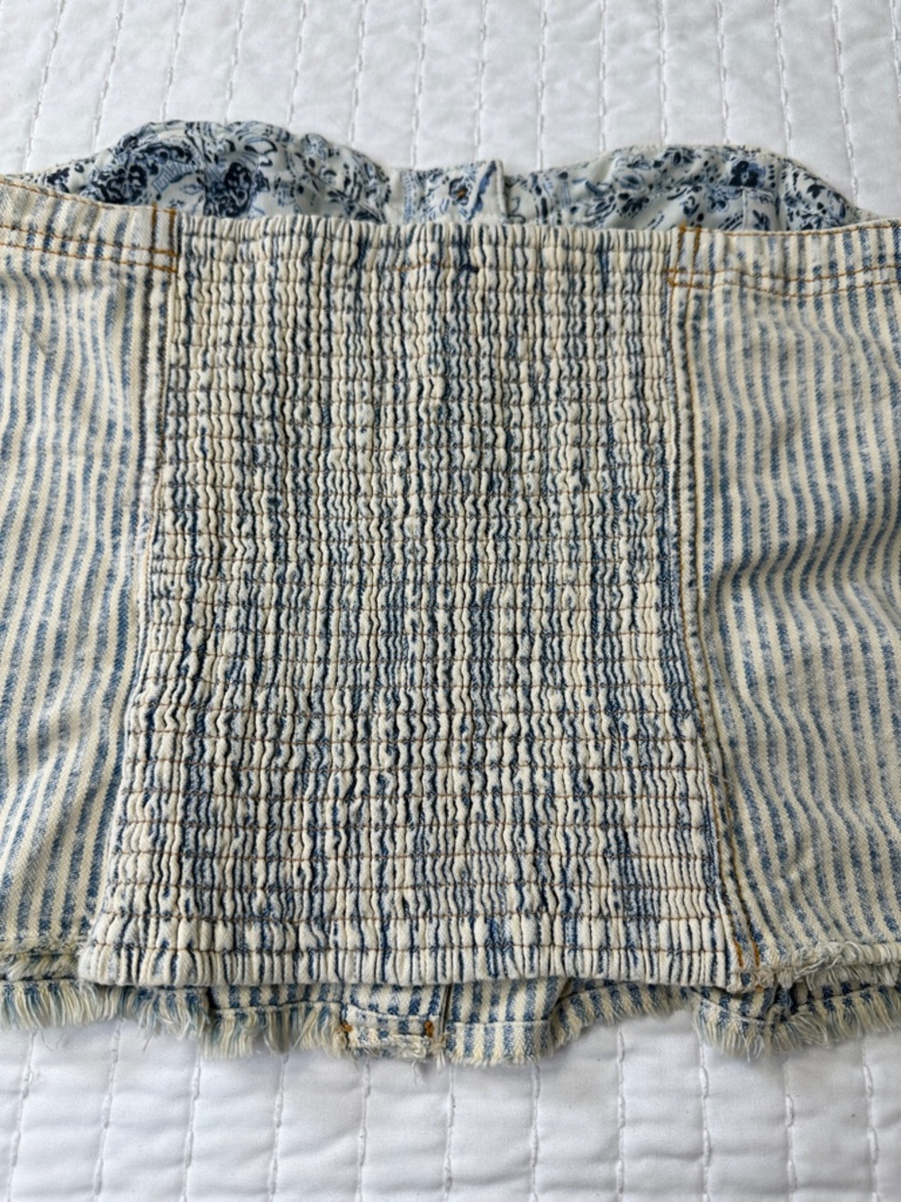 Pilcro By Anthropologie Cream And Faded Blue Striped Strapless Peplum Corset Top - Picture 7 of 16
